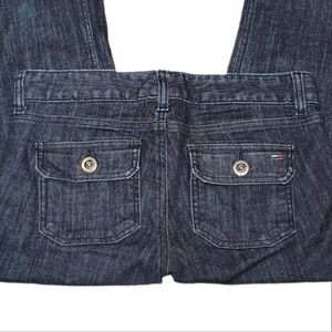 💠TOMMY HILFIGER Low Rise Bootcut Jeans Flap Patch Pocket Dark Wash Denim